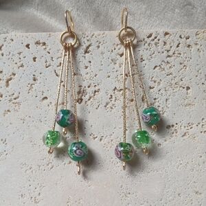 Elegant Green and Gold Dangle Earrings